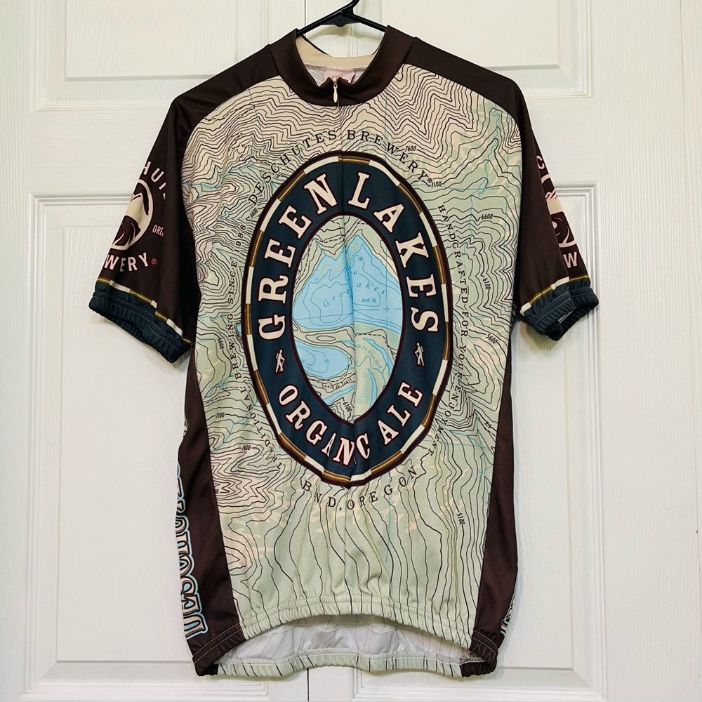 World Jerseys Deschutes Brewery Green Lakes Ale Cycling Jersey 3/4 Zip Mens XL